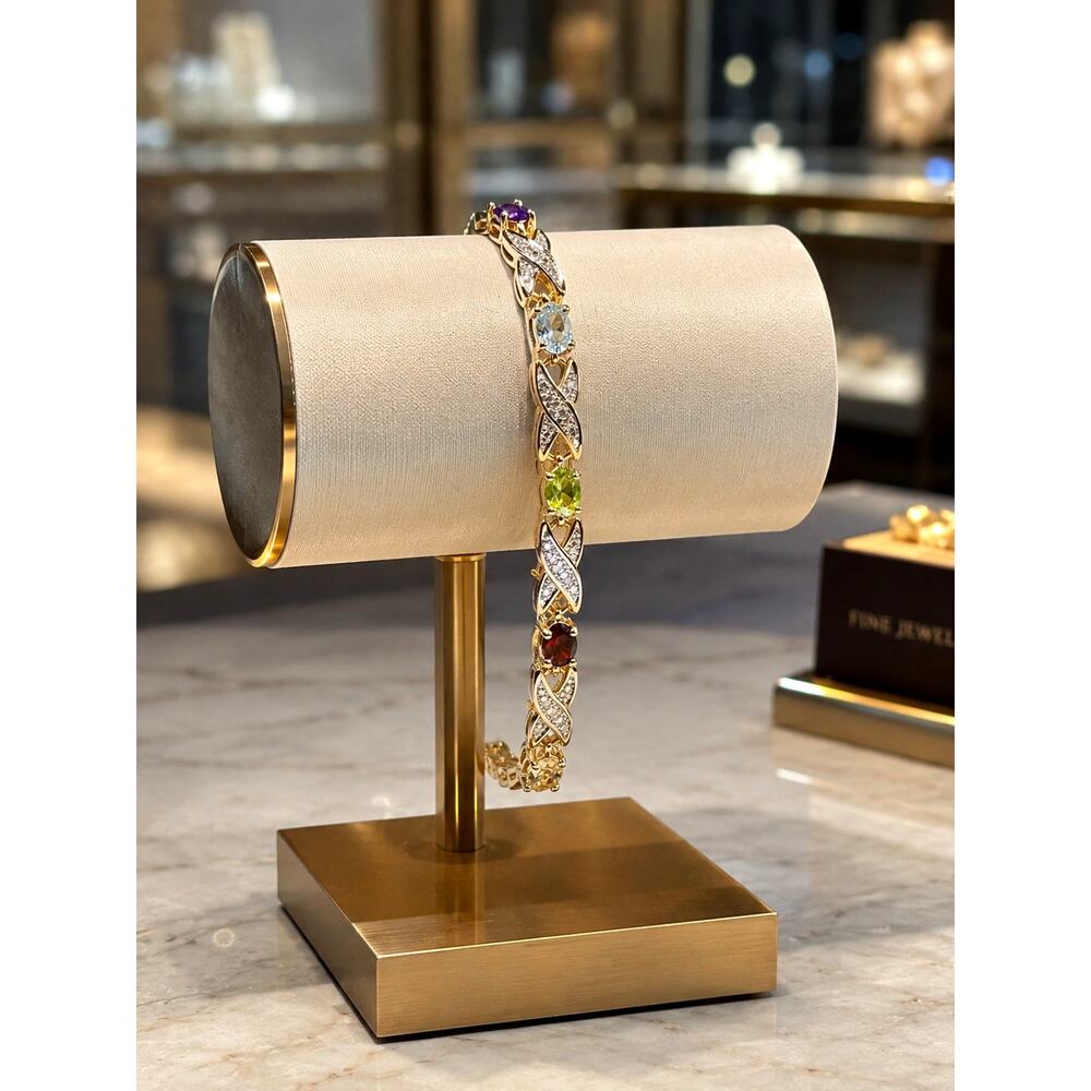 Vintage Multi Gemstone Tennis Bracelet Rainbow Link Bracelet 7.5"